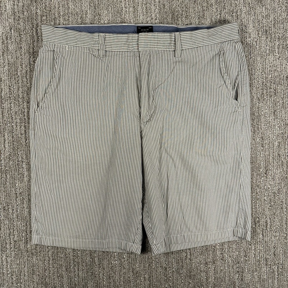 J.CREW 35 x 10.5" Preppy Blue White Striped Club Flat Front Chino Shorts